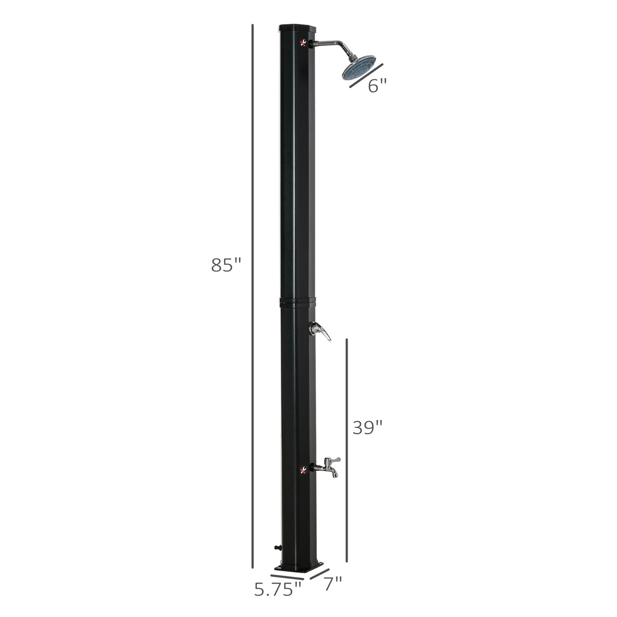 7ft Outdoor Solar Heated Shower with 360 Rotating Shower Head, Foot Shower Faucet, Temperature and Pressure Adjustable