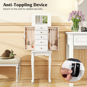2 Colors Armoire Storage Standing Jewelry Cabinet with Mirror-White view 7