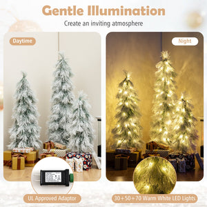 Artificial Christmas Tree Set of 3 with Snow-flocked Branch Tips and LED Lights view 7
