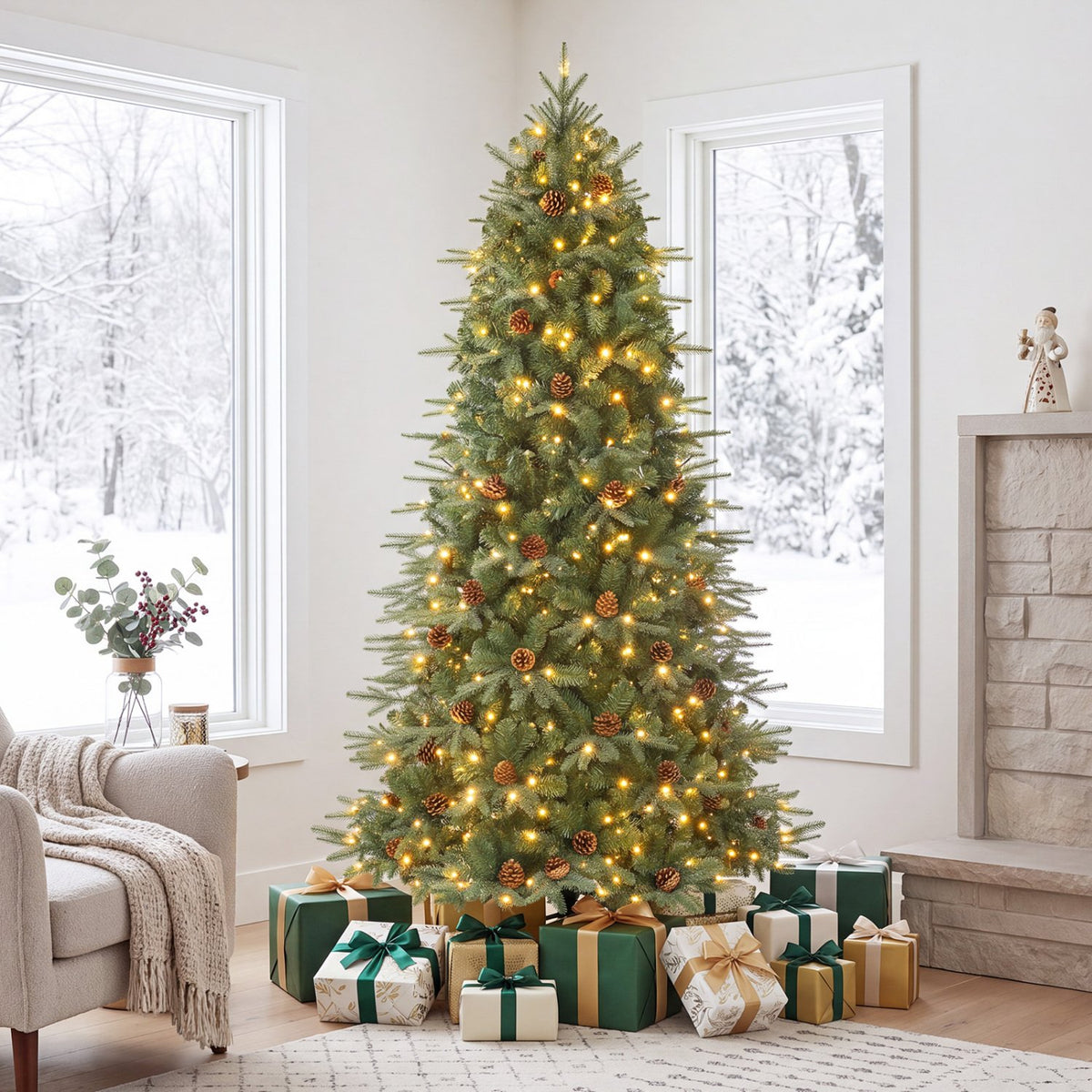Artificial Christmas Tree with LED Lights and Pine Cones-7' view 2
