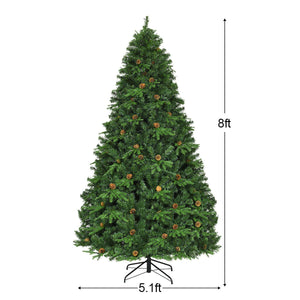 Flocked Artificial Christmas Tree with LED Lights and Pine Cones-8ft view 5