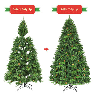 Flocked Artificial Christmas Tree with LED Lights and Pine Cones-8ft view 9