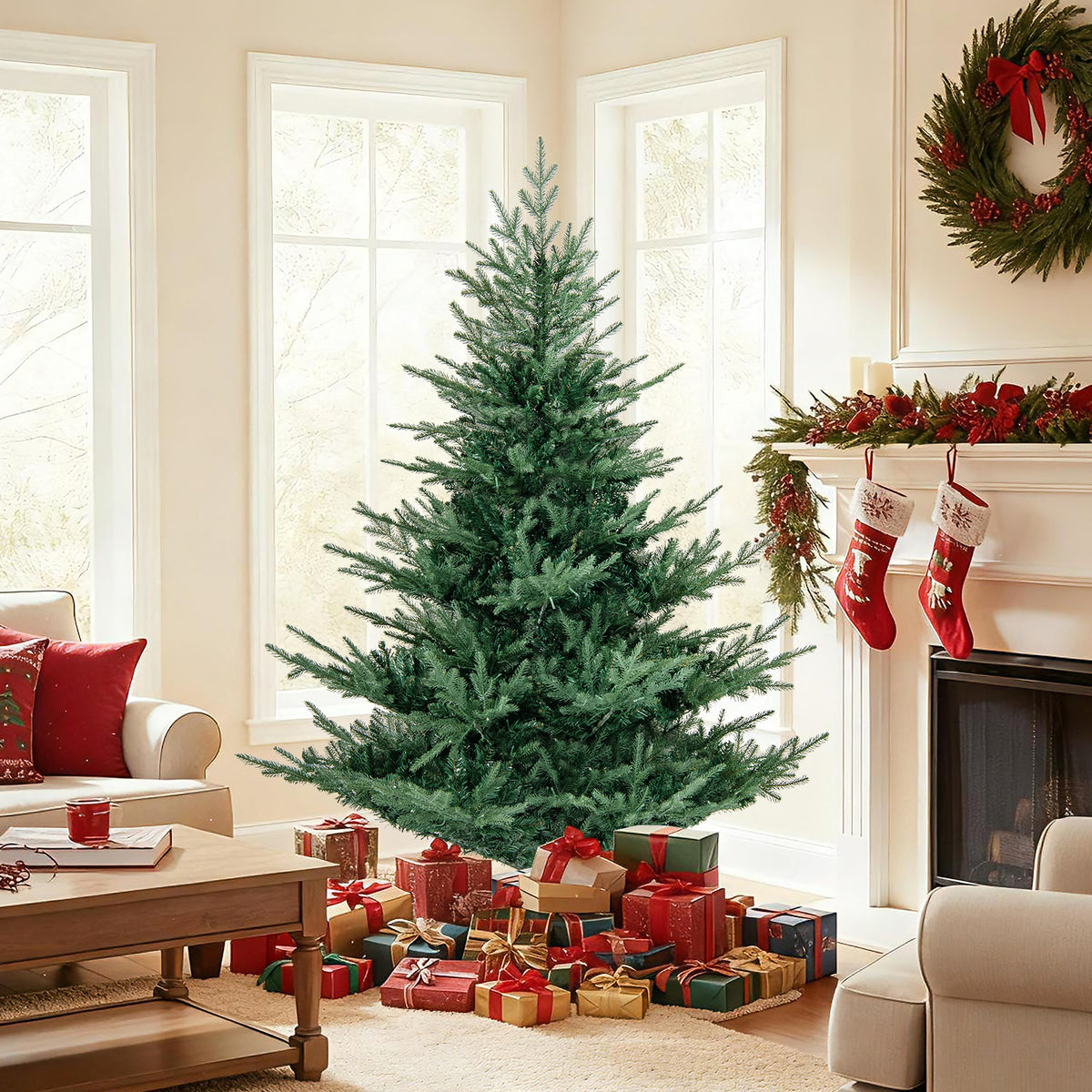 Artificial Christmas Tree with Branch Tips and Warm White LED Lights-6 Feet view 2