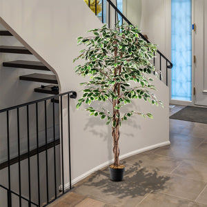 Artificial Ficus Tree Tall Faux Indoor Plant with 1008 Leaves Nursery Pot and Dried Moss view 3