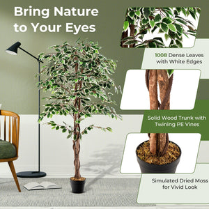Artificial Ficus Tree Tall Faux Indoor Plant with 1008 Leaves Nursery Pot and Dried Moss view 6