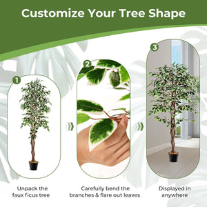 Artificial Ficus Tree Tall Faux Indoor Plant with 1008 Leaves Nursery Pot and Dried Moss view 8