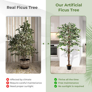 Artificial Ficus Tree Tall Faux Indoor Plant with 1008 Leaves Nursery Pot and Dried Moss view 9