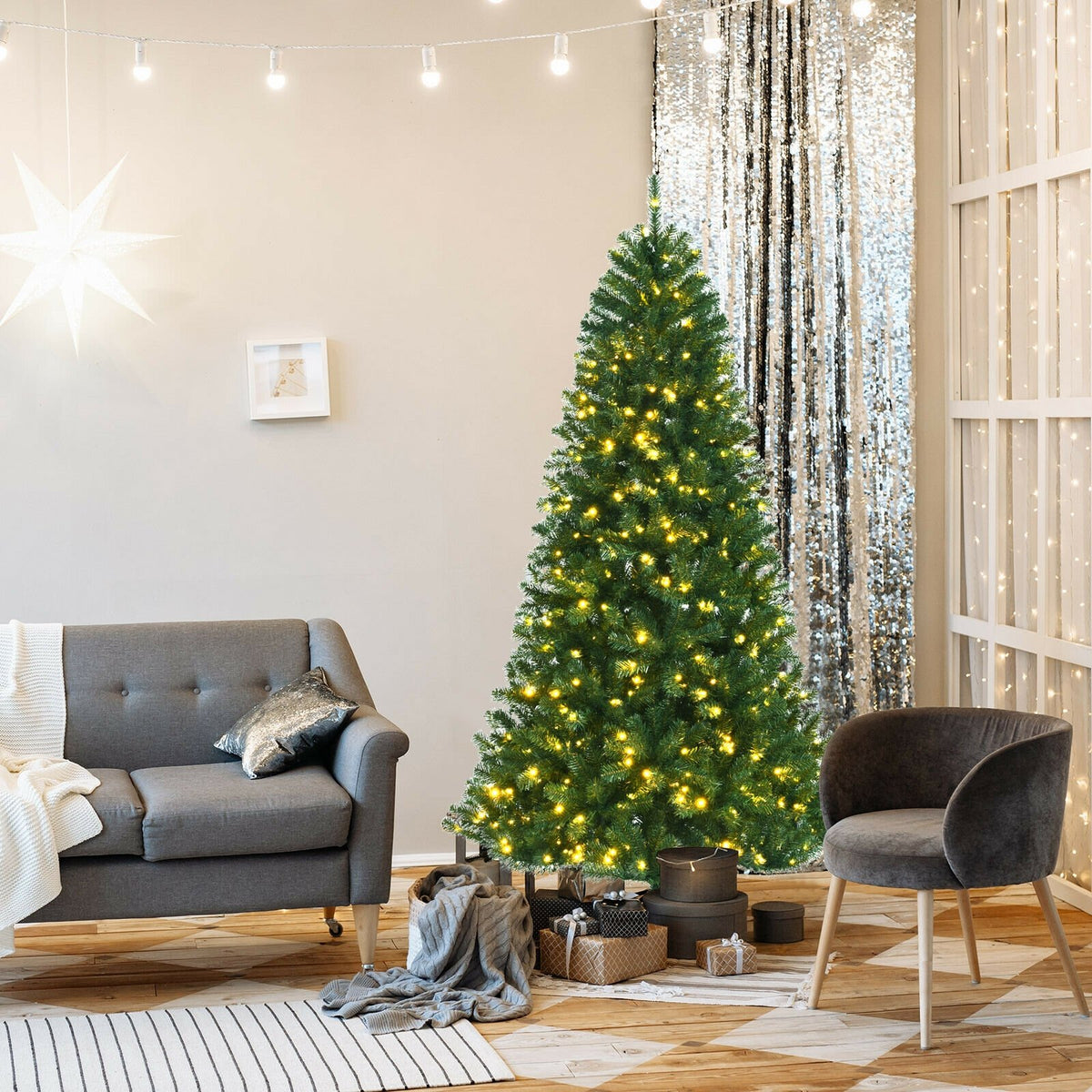 Artificial Hinged Christmas Tree with Remote-controlled Color-changing LED Lights-6' view 2