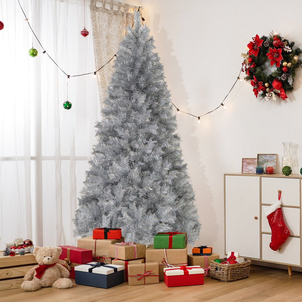 Artificial Xmas Tree with Branch Tips and Warm White LED Lights-7FT view 2
