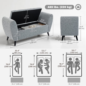 Upholstered Storage Bench with Arms, Modern Ottoman Bench for Bedroom, Entryway, and Living Room, Black – view 16