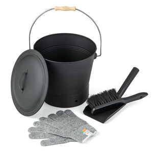 Ash Bucket with Lid and Cut-resistant Gloves-Black view 4