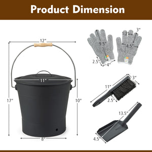 Ash Bucket with Lid and Cut-resistant Gloves-Black view 5
