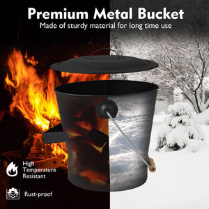 Ash Bucket with Lid and Cut-resistant Gloves-Black view 8