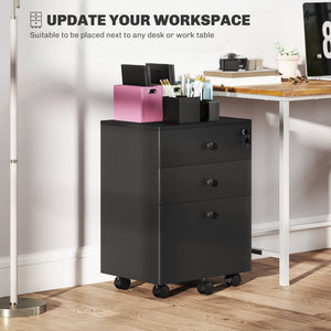 3-Drawer Small Filing Cabinet with Lock, Vertical Office Storage Cabinet with Wheels for Home Office, Black β view 6
