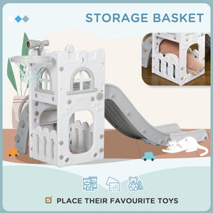 Qaba 5 in 1 Toddler Slide with Basketball Hoop, Climber, Telescope, Storage Basket, for 1-3 Years Kids Indoor Use