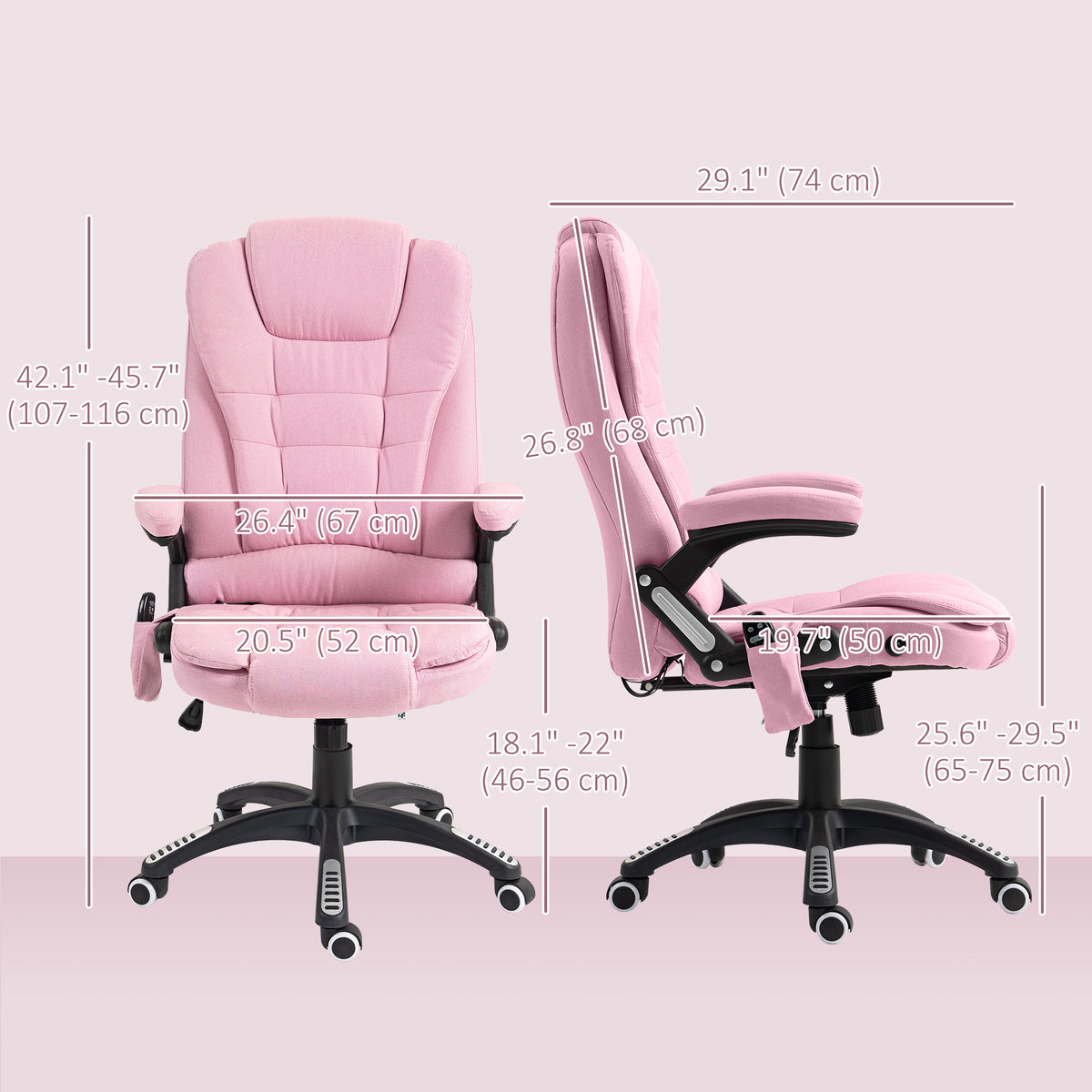 6 Point Vibrating Massage Home Office Chair High Back Executive Chair with Reclining Back, Swivel Wheels, Pink