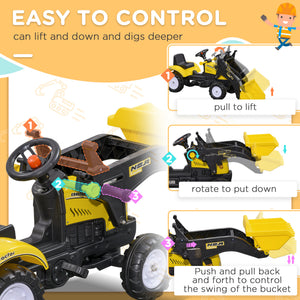 Aosom Ride on Tractor for Kids, Pedal Construction Car with Front Loader Digger for 3 Years Old, Yellow