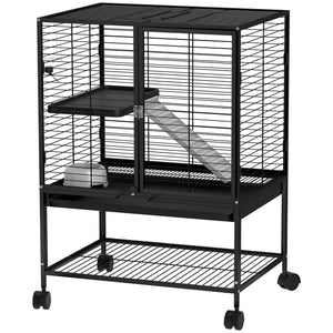 Rolling Small Animal Cage 34"H Chinchilla Cage for Ferrets, Squirrels w/ Removable Tray, Storage Shelf