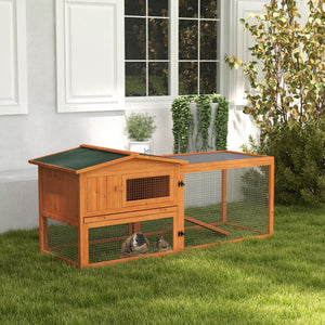 Wooden Rabbit Hutch Guinea Pig House with Removable Tray, Openable Roof, Trough, Run for Tortoises and Ferrets, Grey