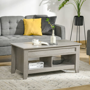Lift Top Coffee Table with Hidden Storage Compartment and Open Shelves, Lift Tabletop Pop-Up Center Table for Living Room, Dark Walnut