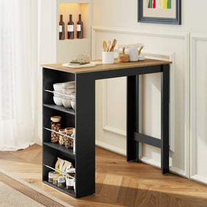 Bar Table Counter Height Dining Table with 3 Storage Shelves for Kitchen, Dining Room, Living Room, Natural