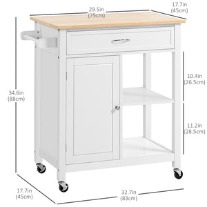 Rolling Kitchen Cart with Wood Top and Drawer, Kitchen Island on Wheels for Dining Room, Black | Aosom Canada