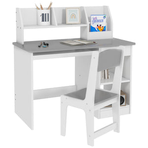 Qaba Kids Desk and Chair Set for 5-8 Year Old with Storage, Study Table and Chair for Children
