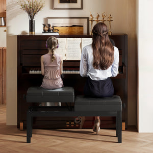 Piano Bench with Storage, Height Adjustable Piano Stool, PU Leather Tufted Keyboard Seat, Black