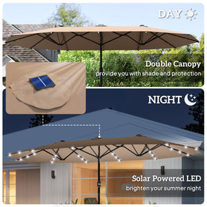 174" Double-Sided Sun Umbrella Garden Parasol Patio Sun Shade Outdoor with LED Solar Light, Khaki – view 3