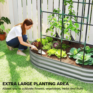 Galvanised Raised Garden Bed with Arched Trellis, 5 x 3 x 6ft Metal Outdoor Planter Box with Open Bottom, Silver