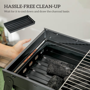 Portable Charcoal Grill with Pull-Out Charcoal Basin, Folding Tabletop Barbecue, Compact Camping BBQ, Black
