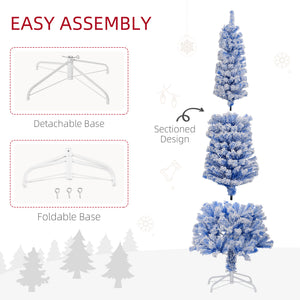 6ft Flocked Christmas Tree, Pencil Christmas Tree with Realistic Branch Tips, Folding Metal Stand, Green – view 19