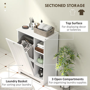 Laundry Cabinet with Removable Basket, Tilt Out Laundry Hamper with Adjustable Shelf and Open Compartments, White