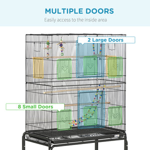 52" Bird Cage with Rolling Stand, Toys, for Budgies Canaries Black – view 3