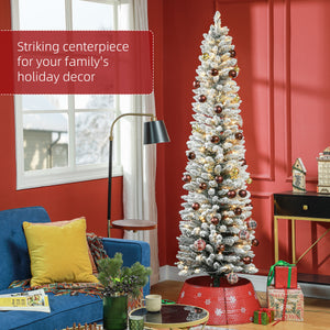 5ft Artificial Prelit Christmas Tree with Warm White LED Light, Snow Flocked Branches, Metal Base, Pencil Xmas Tree
