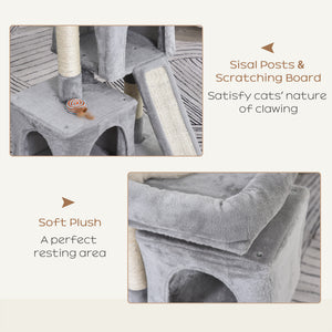 Plush Cat Tree Tower Activity Center with Sisal Scratching Post Scratching Board Perch Condo, Light Grey