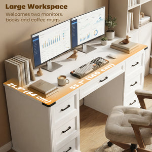 55" Computer Desk with 7 Drawers, Farmhouse Executive Desk for Home Office, Study, Bedroom, Black Wood Grain – view 12