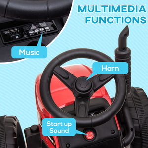 Aosom 12V Kids Ride on Tractor with Trailer, Battery Powered Electric Kids Car with Remote Control, Music Start up Sound and Horn, USB, LED Lights