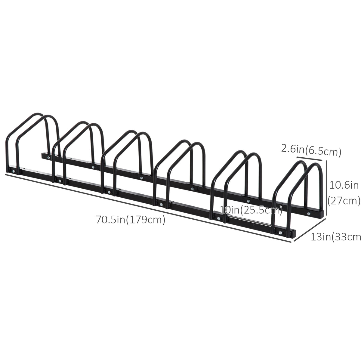 6-Bike Bicycle Floor Parking Rack Cycling Storage Stand Ground Mount Garage Organizer for Indoor and Outdoor Use Black