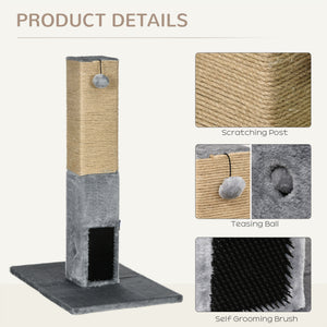 31" Tall Cat Scratching Post for Indoor Cats with Hanging Balls, Grooming Brushes, Stable Base, Grey