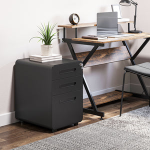 Lockable File Cabinet, Steel Filing Cabinet on Wheels for Legal, A4, Letter Size, Home Office