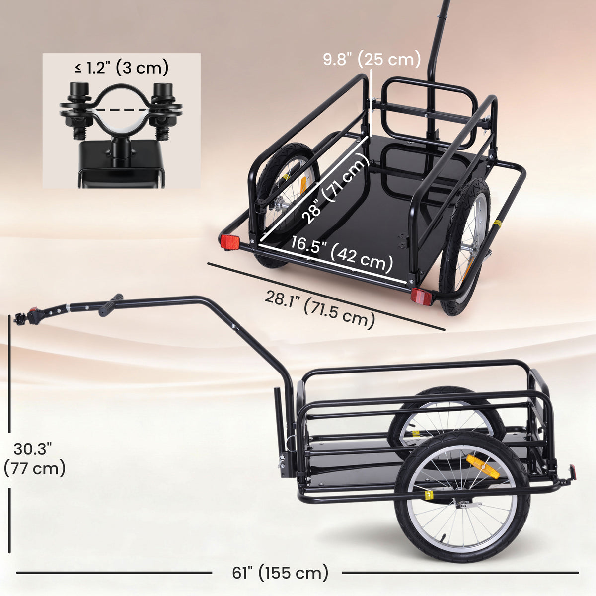 Aosom Folding Bicycle Cargo Trailer Utility Bike Cart Carrier Garden Patio Tool with Hitch Black