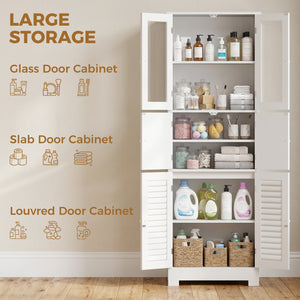 Freestanding Bathroom Cabinet with Glass/Louvred Doors, Tall Bathroom Cabinet for Kitchen, Study, Living Room