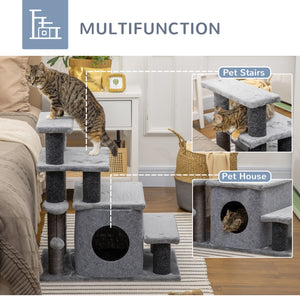 Cat Stairs Pet Steps for Couch Bed with Scratching Posts Condo Ball Toy, 23.6" x 15.7" x 26", Grey – view 4
