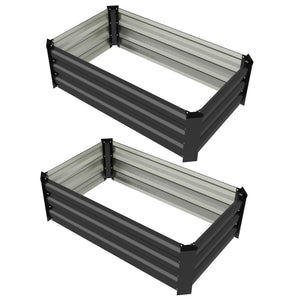 Set of 2 Galvanized Raised Beds for Garden, Outdoor Planter Box for Flowers, Herbs and Vegetables, Grey
