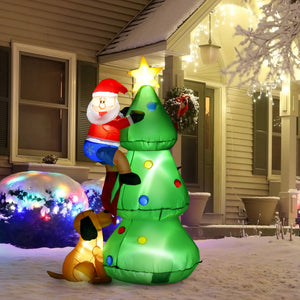 5.9ft Inflatable Christmas Tree, Santa Claus, Dog, LED Lights, Indoor, Outdoor, Home, Garden, Lawn, Decoration