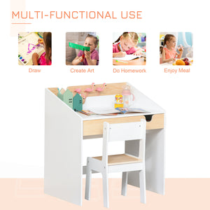 Qaba 2 Pieces Kids Desk and Chair Set with Storage Pull-Out Drawer for 6-10 Years, Writing, Reading, Drawing