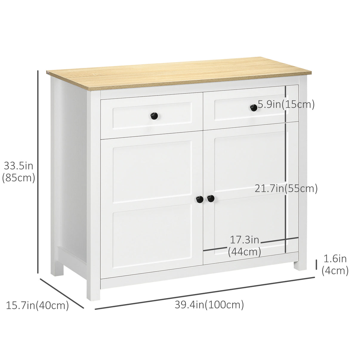 Sideboard, Modern Kitchen Storage Cabinet with Drawers and Adjustable Shelf, for Living Room and Entryway, White