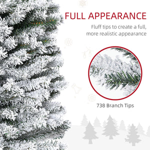 6ft Flocked Christmas Tree, Pencil Christmas Tree with Realistic Branch Tips, Folding Metal Stand, Green – view 32