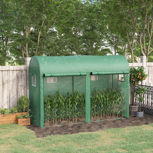 Outdoor Garden Greenhouse, Steel Greenhouse tent with 2 Doors and 4 Windows for Backyard, Patio, 9.8'x3.3'x6.6', Green